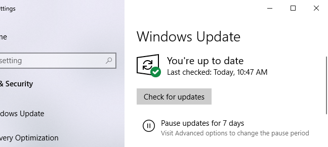 Pembaruan Windows mengatakan Anda up to date