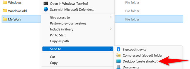 Klik kanan folder dan pilih Show More Options  Send To  Desktop (Create Shortcut).