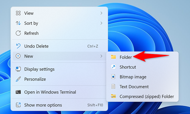 Klik kanan pada desktop dan pilih New  Folder.