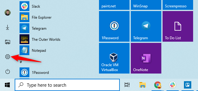 Membuka Pengaturan dari menu Mulai Windows 10