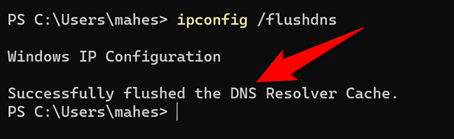 Cache DNS dibersihkan dengan Terminal Windows.