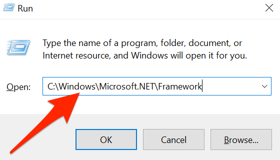 Buka folder "Framework" menggunakan Run di Windows 10.