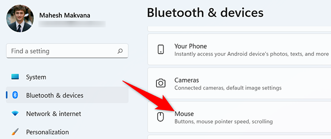 Klik "Mouse" pada halaman "Bluetooth & Devices".