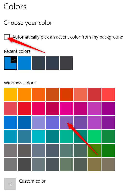 memilih warna di aplikasi pengaturan