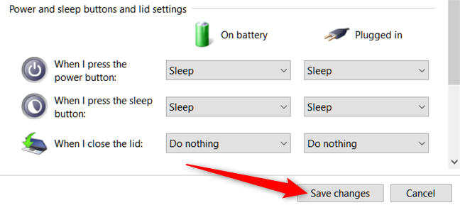 Setelah Anda puas dengan pengaturan On Battery dan Plugged In, klik Save Changes