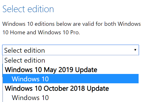 Pilih edisi Windows 10 untuk men-download.