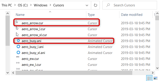 Ada dua jenis file gambar untuk kursor:.cur dan.ani.