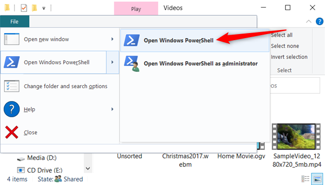 Klik File  Buka Windows PowerShell  Buka Windows PowerShell untuk membuka Windows PowerShell.