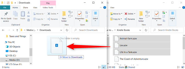 Untuk memindahkan file ke folder aa di drive yang berbeda, klik dan seret, tapi sebelum Anda menjatuhkannya, tekan Shift.