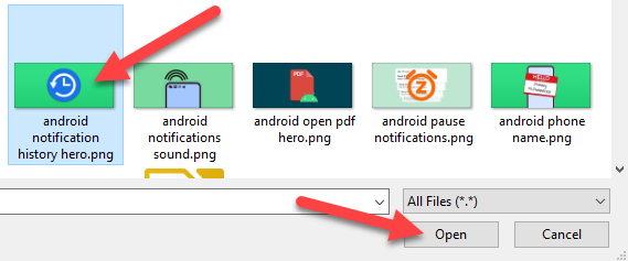 Pilih file dari komputer Windows Anda dan klik "Buka"