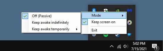 Menu kecil akan terbuka dan Anda dapat memilih "Keep Screen On" dan mouse-over "Mode" untuk beralih cara langsung dari sini.