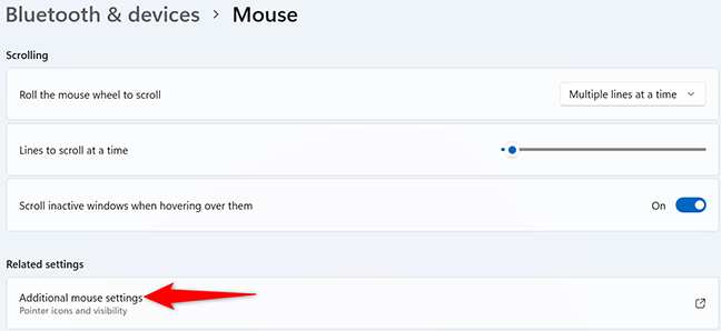 Pilih "Pengaturan Mouse Tambahan" pada halaman "Mouse".