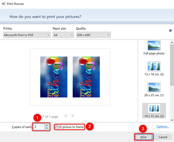 Pilih salinan PDF dan klik "Cetak" pada jendela "Cetak Gambar".