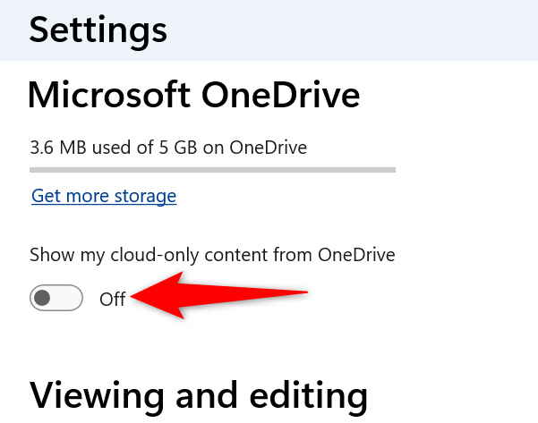 Matikan "Tampilkan Konten Khusus Cloud Saya Dari OneDrive" di Foto.
