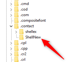Tombol.contact diperluas untuk menampilkan kunci ShellNew.