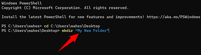 Buat folder baru di desktop dengan Terminal Windows.