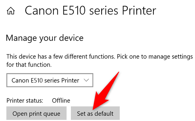 Pilih "Set as Default" pada halaman printer.