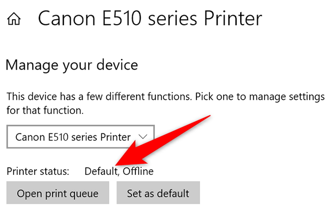 Printer default berhasil diatur pada Windows 10.