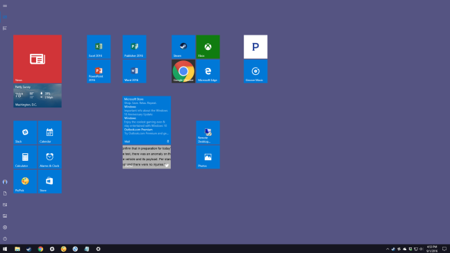 desktop menampilkan layar mulai penuh