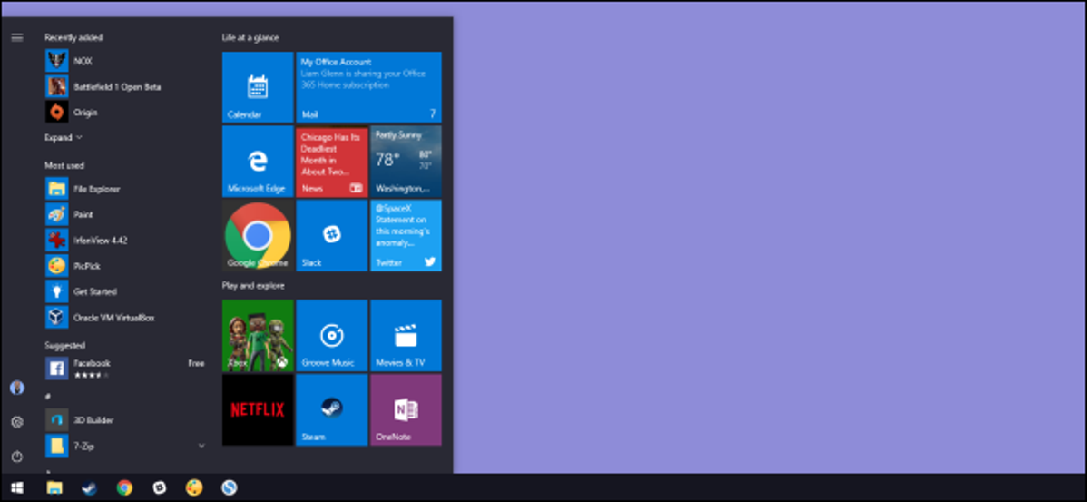 desktop windows dengan menu mulai terbuka