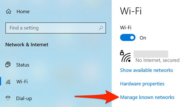 Pilih "Kelola Jaringan yang Dikenal" di halaman "Wi-Fi".