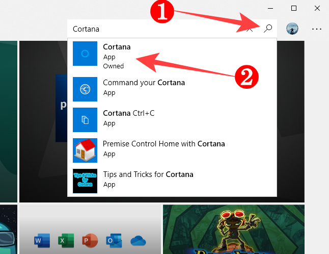 Klik tombol "Cari", ketik "Cortana," dan pilih "Cortana" dari hasil pencarian.