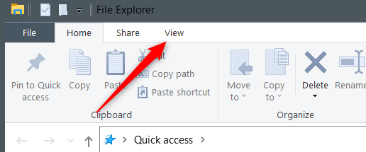Klik "Lihat" di File Explorer.