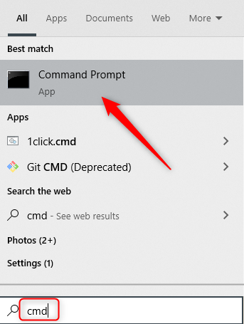 Ketik "CMD" di kotak Pencarian Windows, lalu klik "Prompt Perintah" di hasil.
