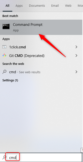 Klik "Command Prompt" di hasil pencarian Windows 10.