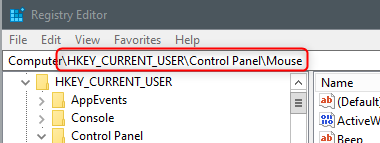 folder mouse panel kontrol di regedit