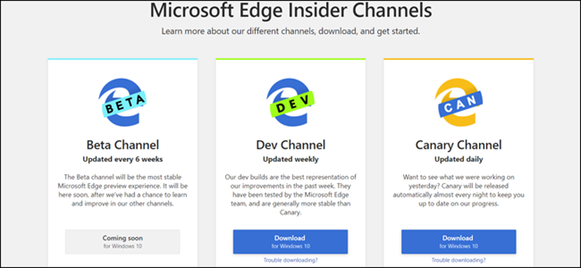 Halaman Saluran Microsoft Edge Insider