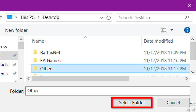 File Explorer Pilih Folder
