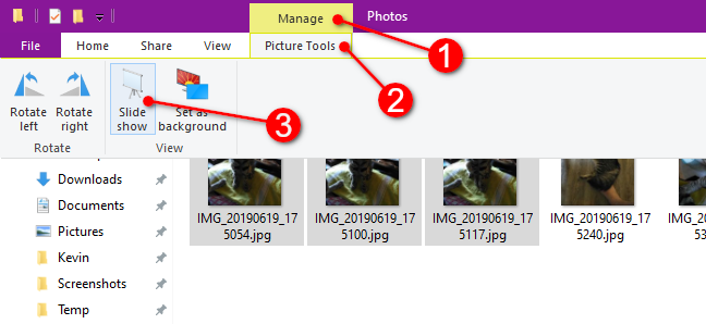 File Explorer Mulai Tampilan Slide Gambar yang Dipilih