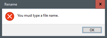 jendela peringatan yang menyatakan Anda harus mengetikkan nama file