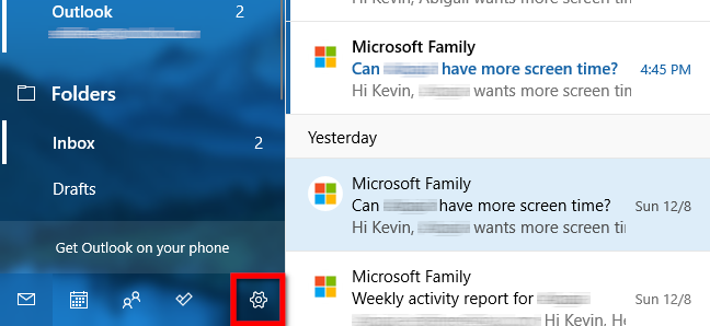 Buka Pengaturan di Kegunaan Windows Mail