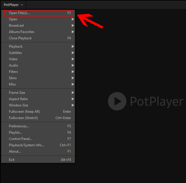 Di PotPlayer, klik kanan antarmuka, lalu klik Buka File
