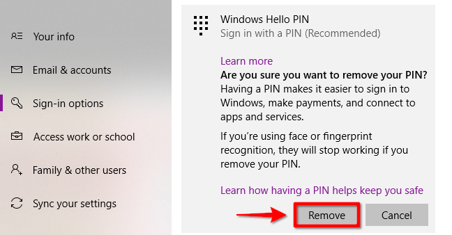 Hapus Windows Hello PIN Langkah 2