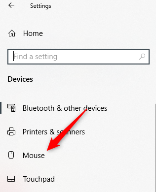 Pilih opsi Mouse di panel kiri