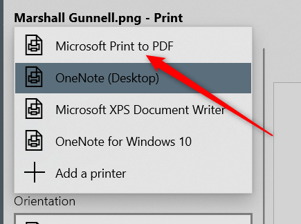 Pilih opsi "Microsoft Print to PDF".