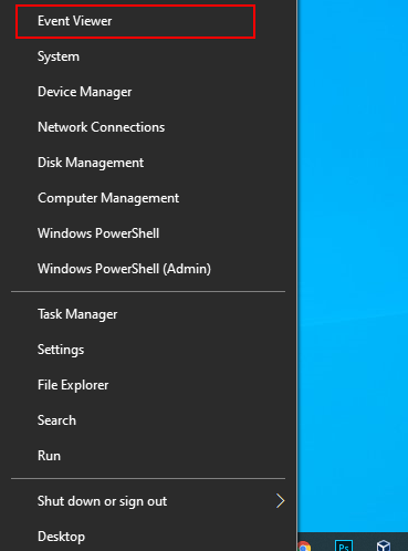 Klik kanan tombol menu Start Windows dan klik Event Viewer