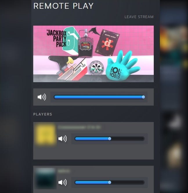 Uap menu "Remote Play" untuk pemain diundang.