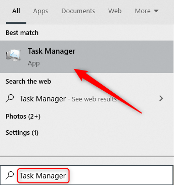 Ketik "Task Manager" di kotak Pencarian Windows, lalu pilih di hasil pencarian.