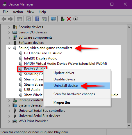 Hapus Instalasi Perangkat Audio Windows 10
