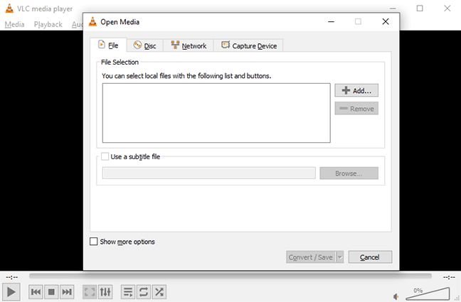 Menu konversi format file VLC pada Windows 10