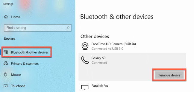 Klik "Bluetooth dan Perangkat Lain," lalu klik "Hapus Perangkat."