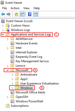 Di Peraga Peristiwa, klik Log Kegunaan dan Layanan  Microsoft  Windows.