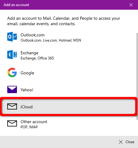 Akun iCloud Kegunaan Windows Mail
