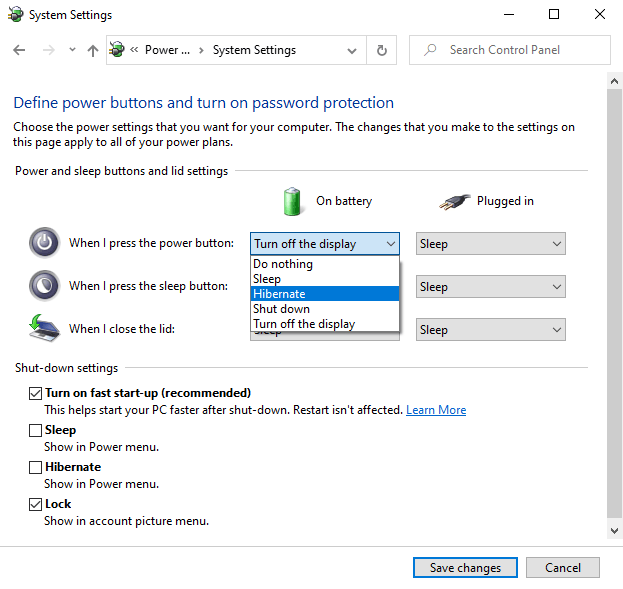 Menu Pengaturan Daya Lanjut Windows 10.