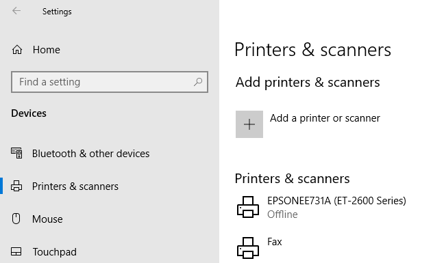 Akses pengaturan printer Windows Anda dengan mengklik kanan tombol Start Menu, klik Settings, lalu Devices  Printers & Scanners