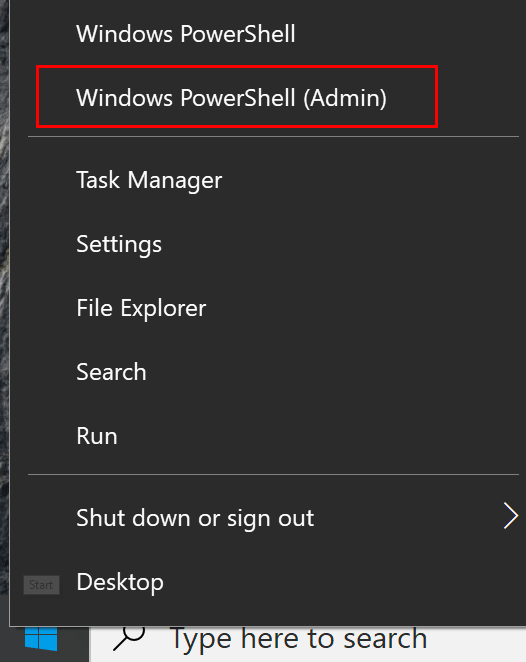 Klik "Windows PowerShell (Admin)."